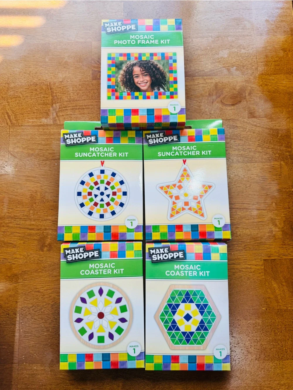 Set of 5 Mosaic Craft Kits-Multicolor Frame, Sun-catchers and Coasters